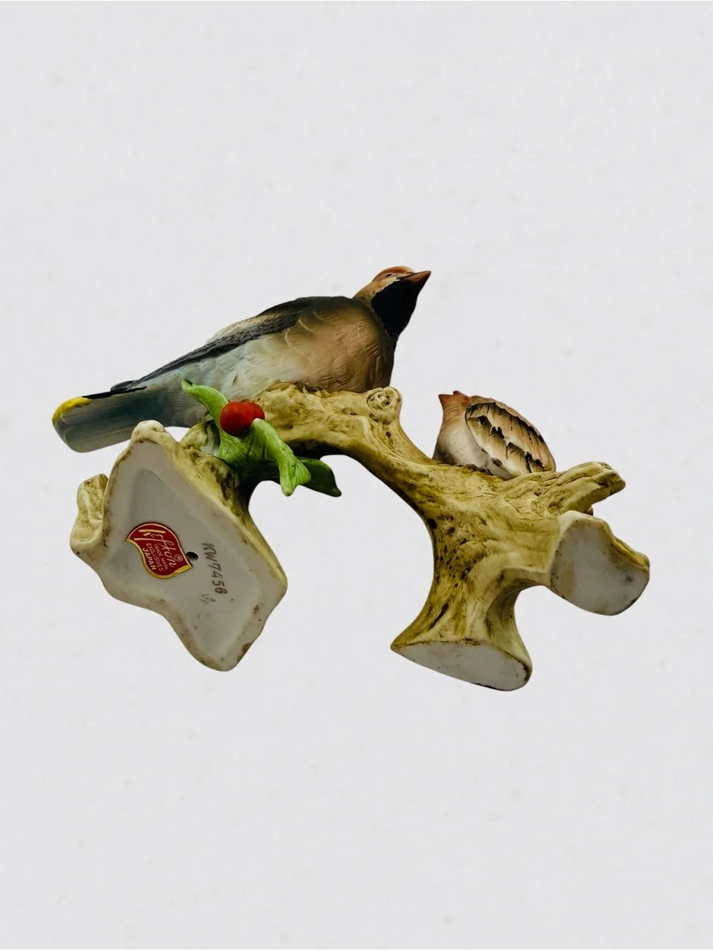 Vintage Lefton Cardinal Mother Baby Bird Branch Porcelain Figurine KW07456